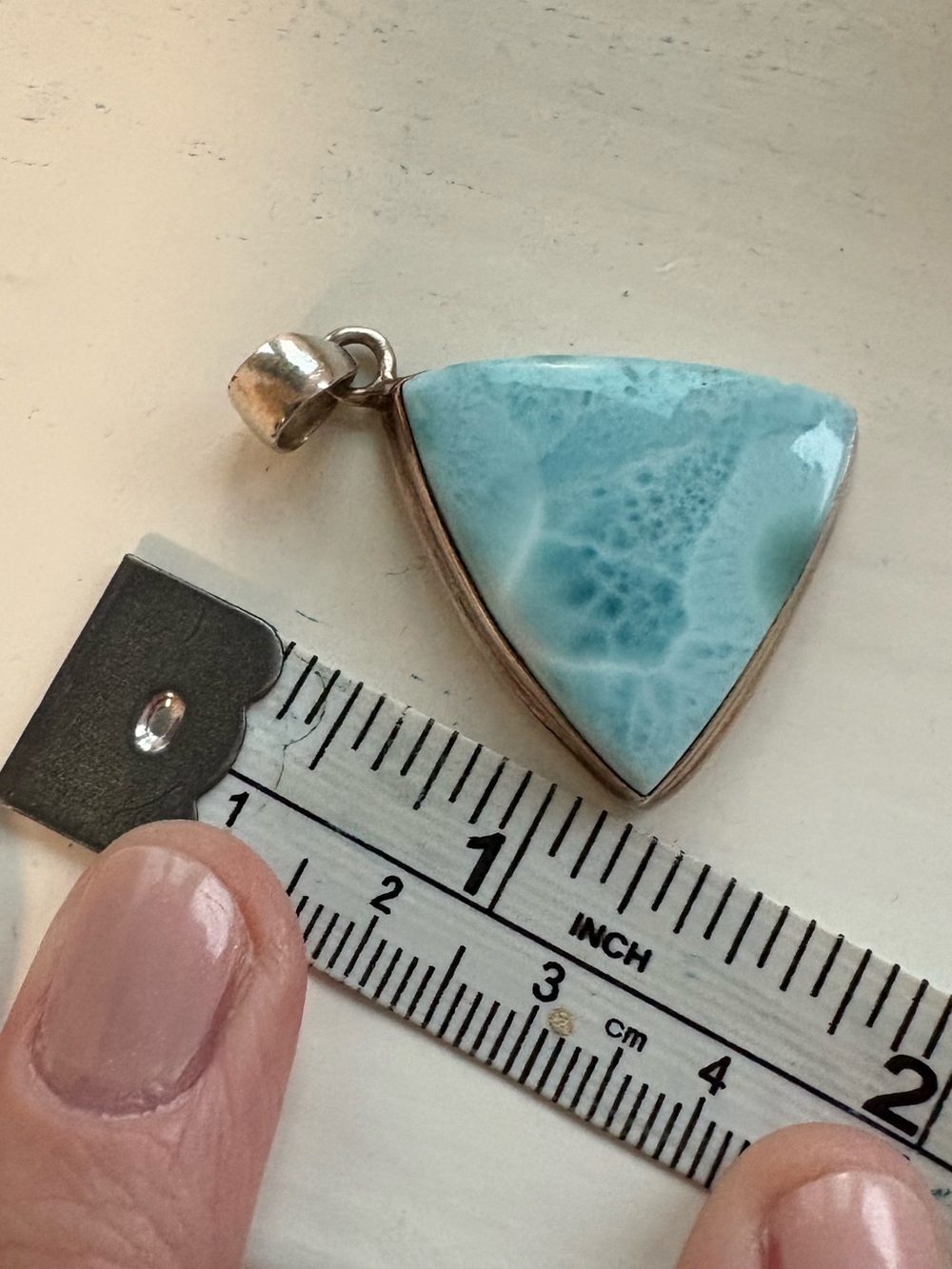 Stunning triangularSterling Silver genuine Larimar Pendant - Light Blue- rare - Picture 5 of 7